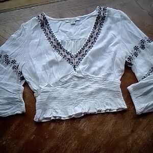 American Eagle Outfitters White Embroidered Crop Blouse!!!